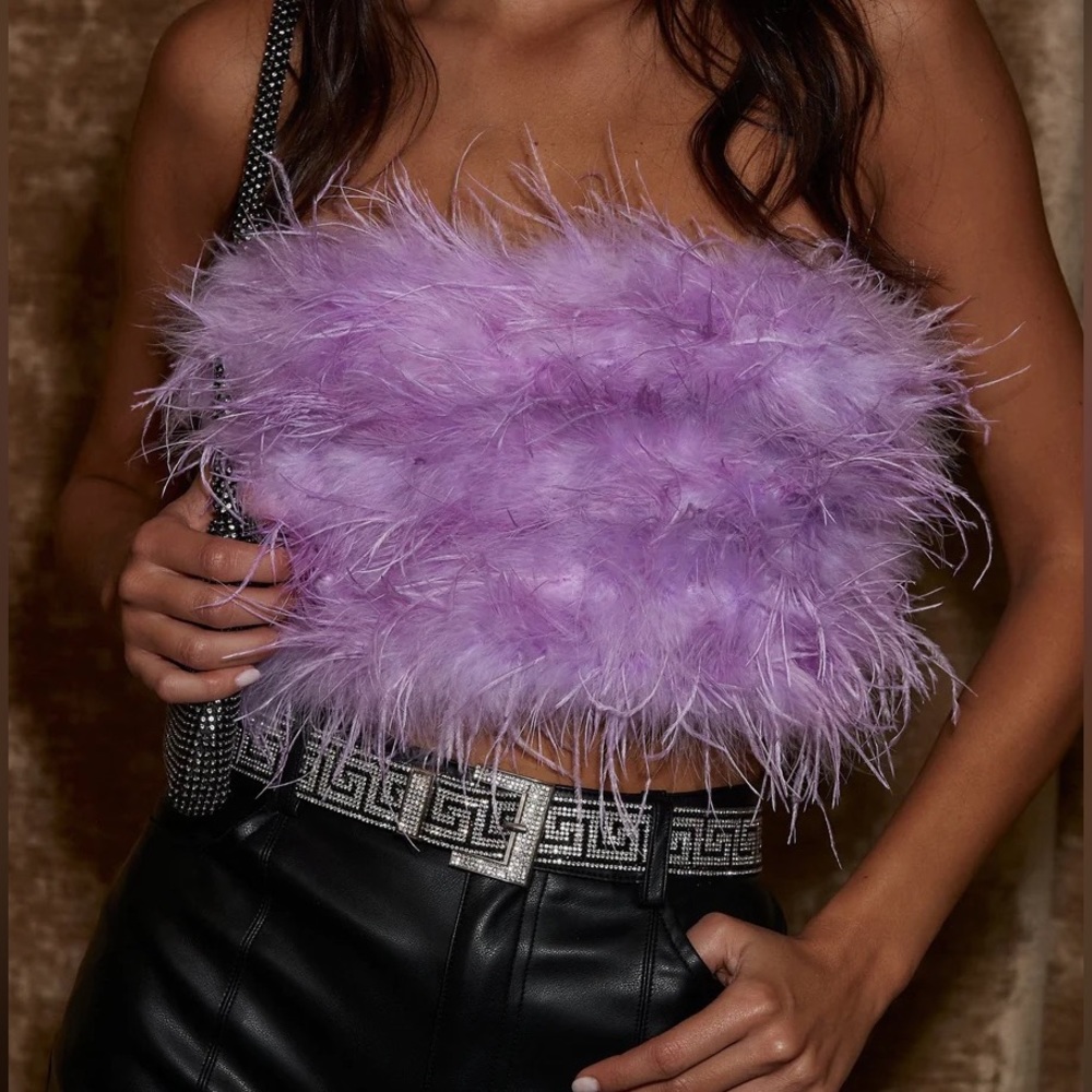 12th Tribe Faux Feather Crop Top - Chanel Lavender